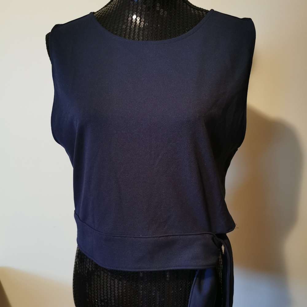 Leith Navy Blue Cross Cross Back Side Tie Tank Top
